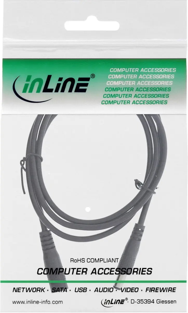 InLine DC Verlengkabel 5,5x2,1mm - 5m - Max 24W - Zwart