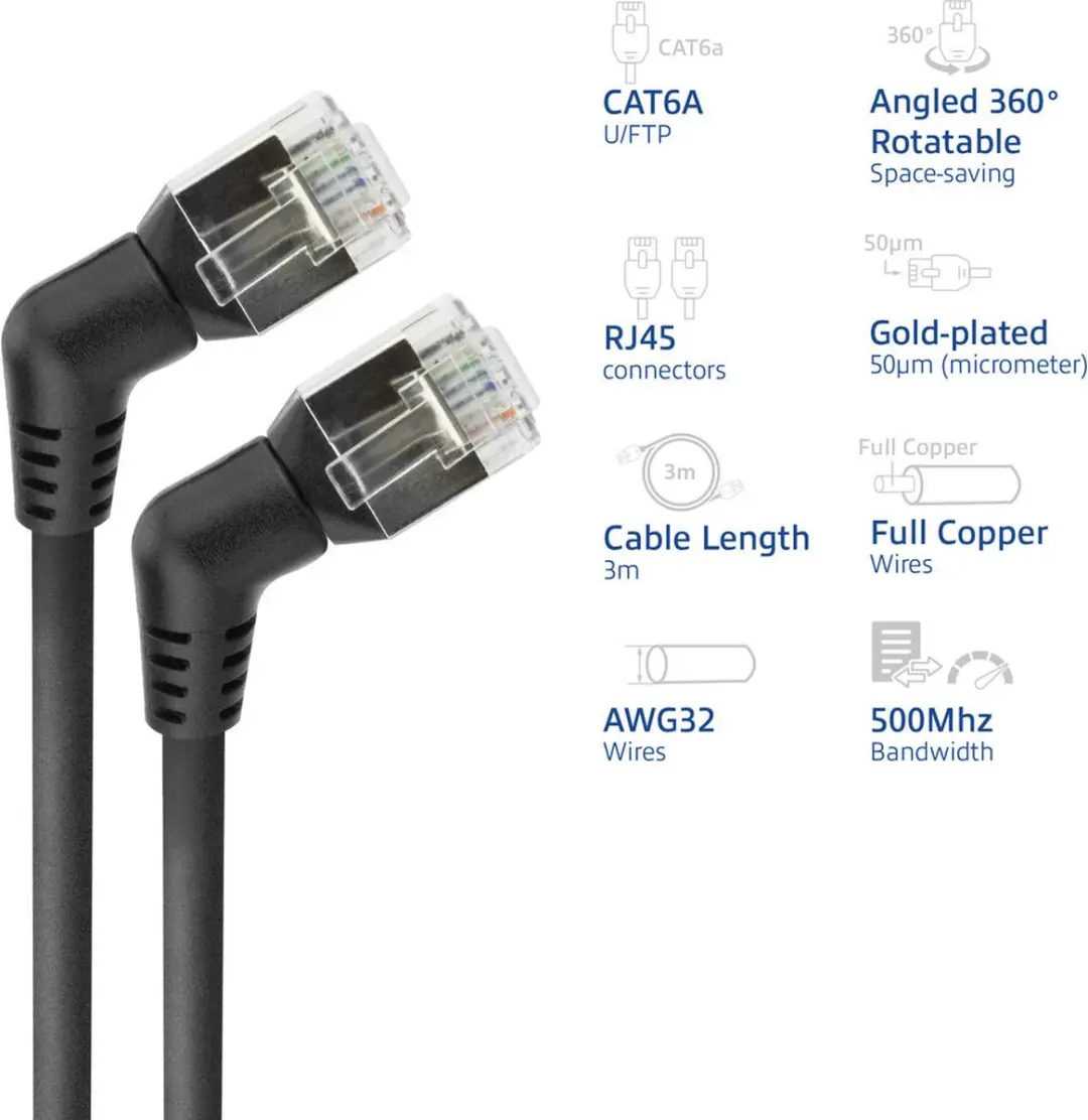 ACT DD1903 U/FTP CAT6A Patchkabel 3m - 360° Draaibare RJ45