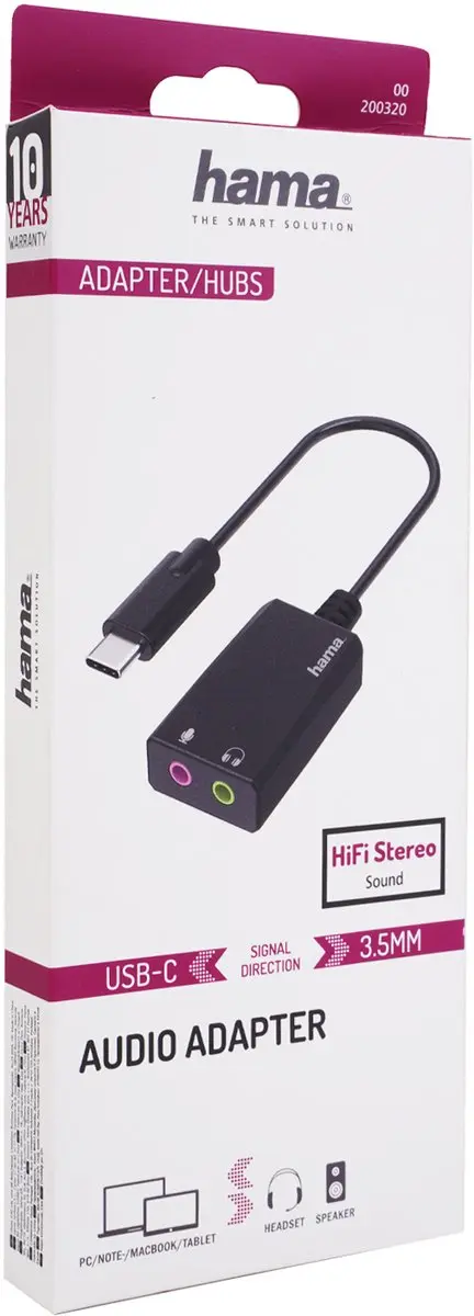 Hama USB-C Geluidskaart 00200320 - 2x 3,5mm Jack - Zwart