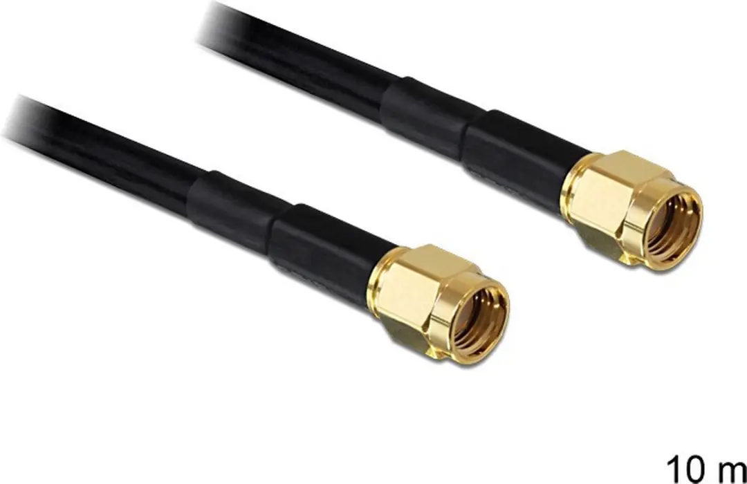 Delock RP-SMA Stecker LMR195 10m - Zwart