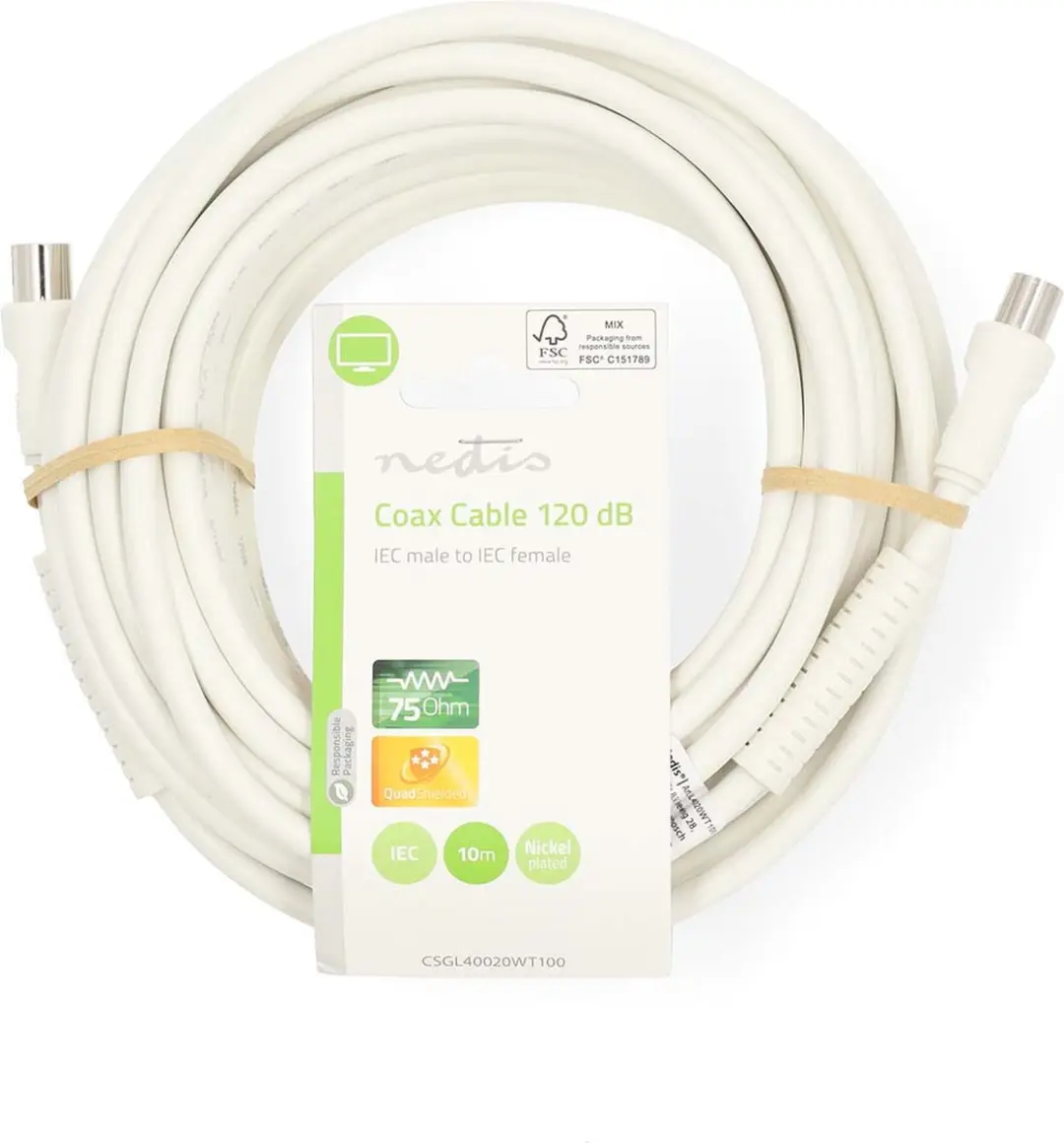 Nedis Coaxkabel IEC Male-Female 10m - 75 Ohm - Wit