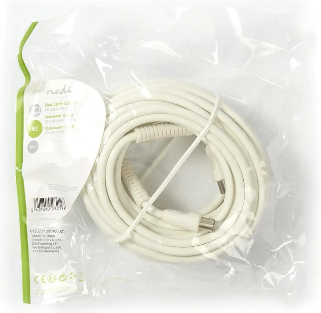 Nedis Coaxkabel IEC Male-Female 10m - 75 Ohm - Wit