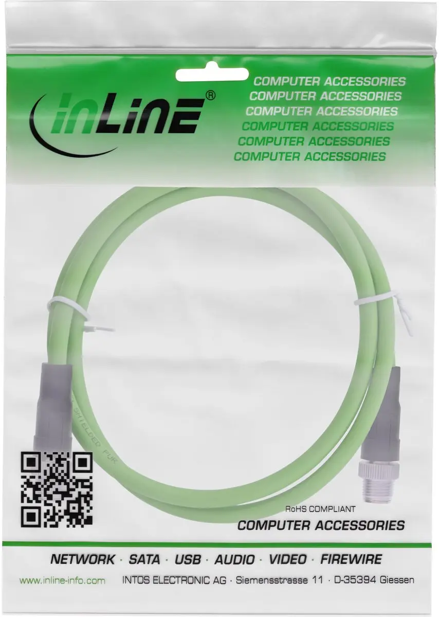 InLine M12 8-pins X-gecodeerde CAT6a Netwerkkabel 3m - Groen
