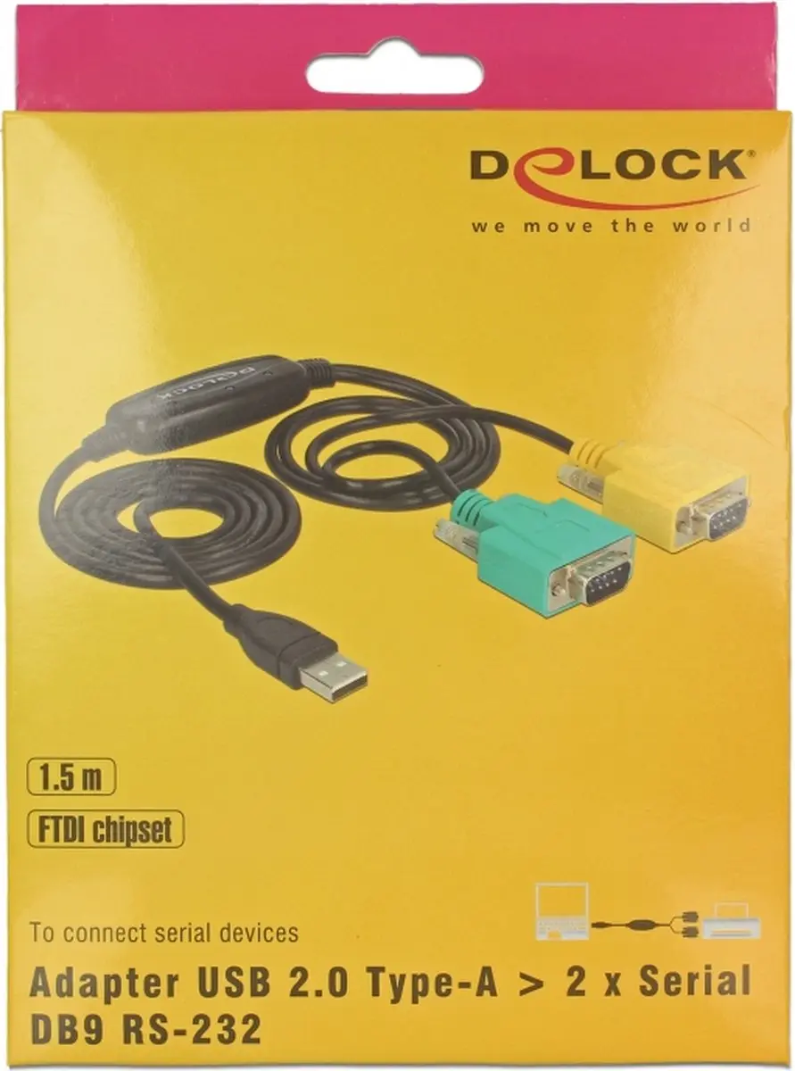 Delock USB-A naar 2x RS232 SUB-D Adapter 63466 - 1,5m - Zwart