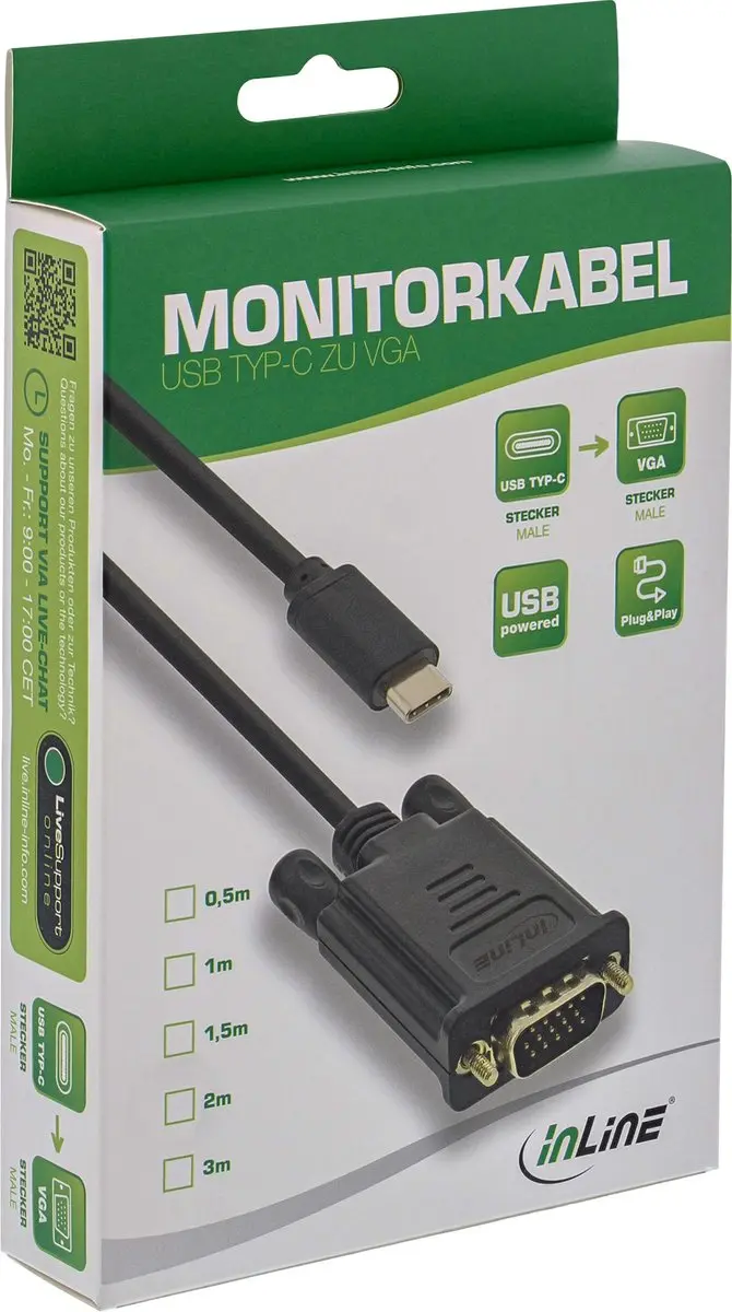 InLine USB-C naar VGA Kabel 2m - Zwart
