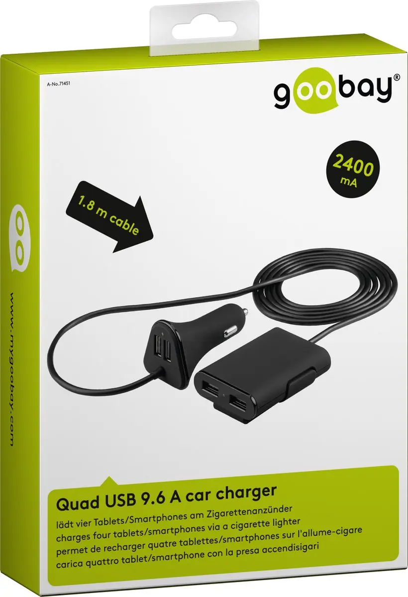 Goobay 71451 USB Autolader - 4x USB - Zwart - afbeelding 4 van 5
