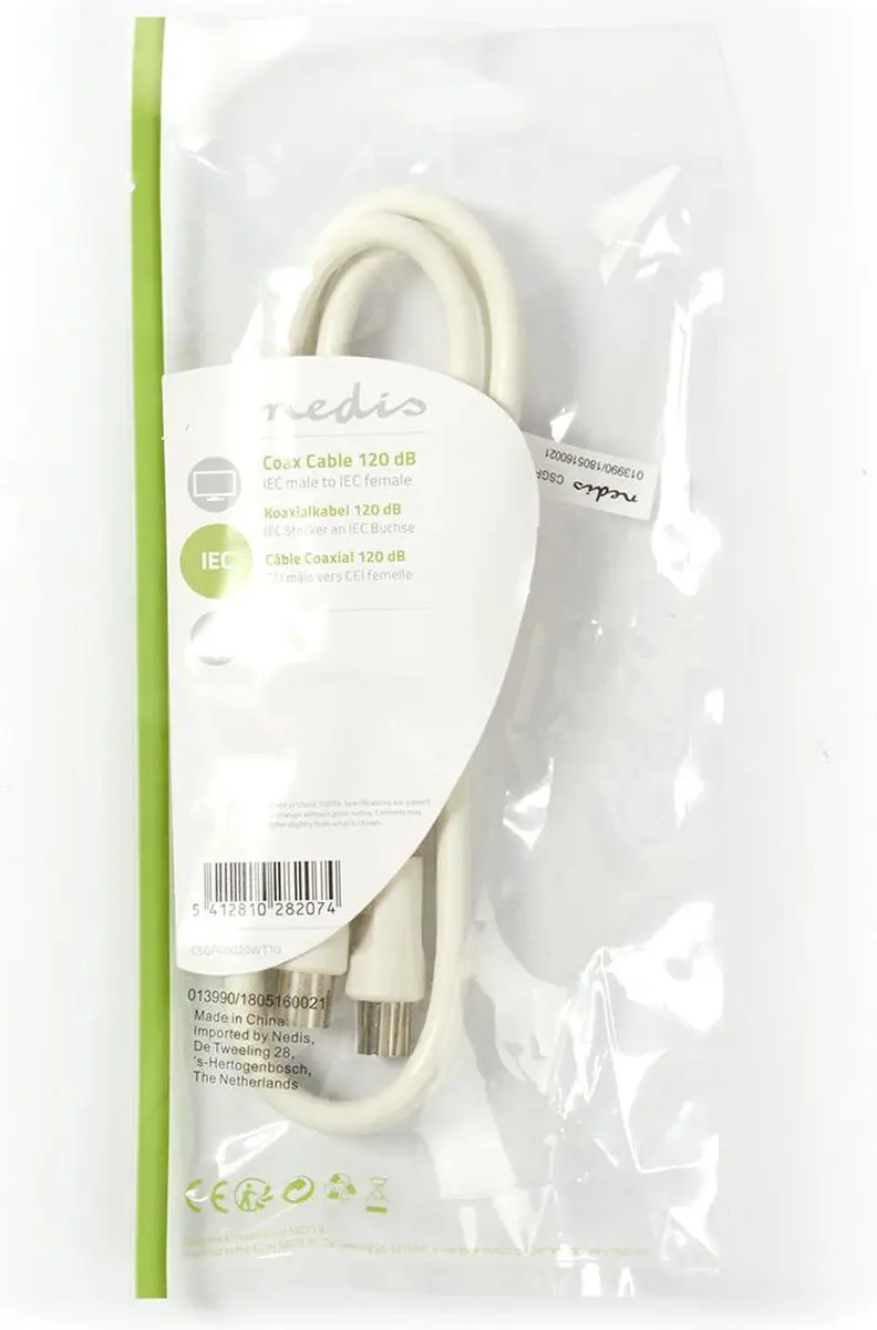 Nedis Coaxkabel CSGL40020WT10 - 1m - 75 Ohm - Wit