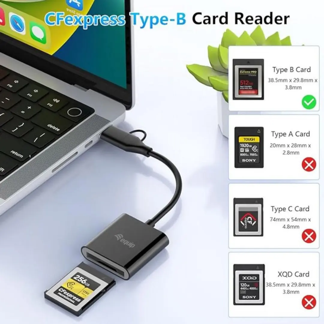 Equip 245461 CFexpress 2.0 Type B Kaartlezer - USB-C Zwart
