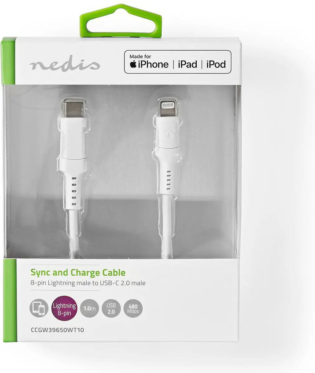 Nedis Lightning Kabel USB-C 8-Pins 1m - Wit