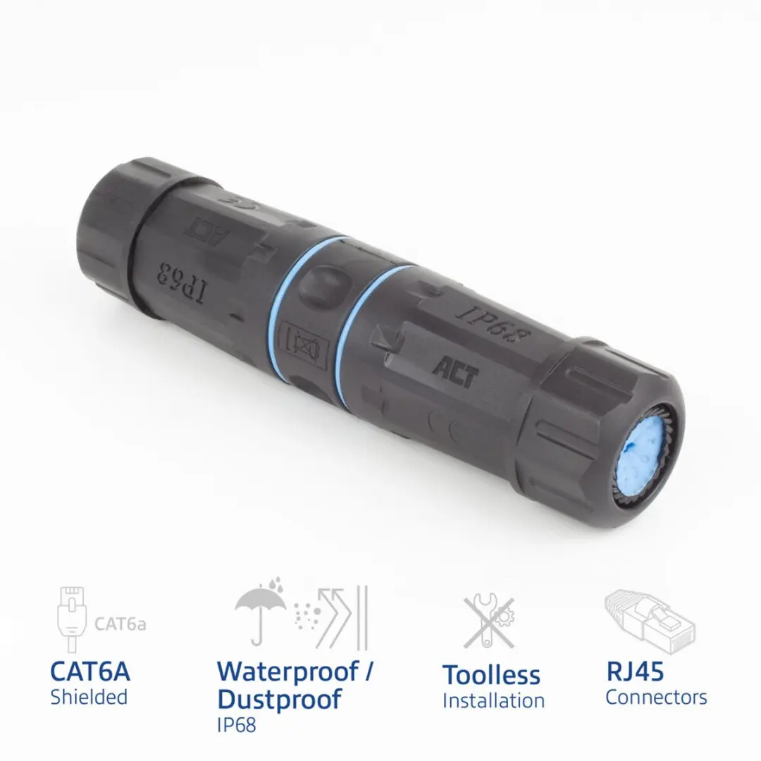 ACT Shielded CAT6A Outdoor IP68 RJ45 Koppelstuk - Zwart - afbeelding 6 van 6