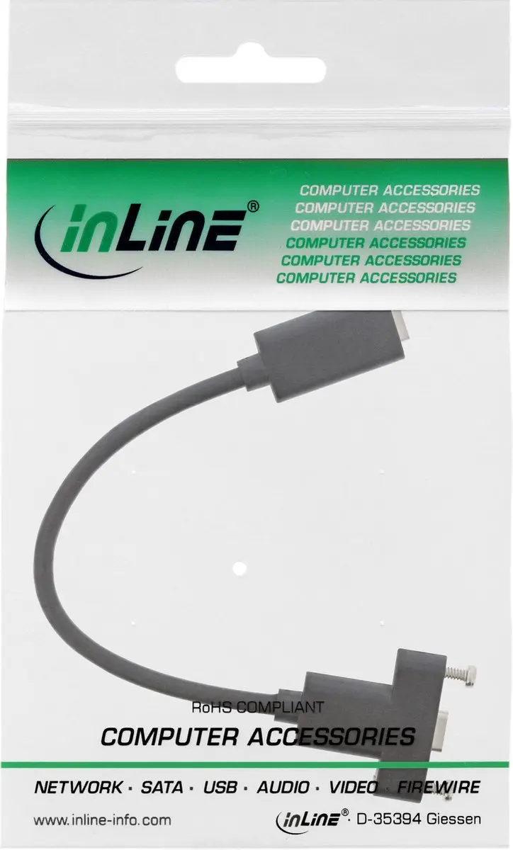 InLine USB-C naar USB-C Inbouwadapter 33441H - USB 3.2 10Gbit/s - PD 20V/5A - 0,2m - Zwart