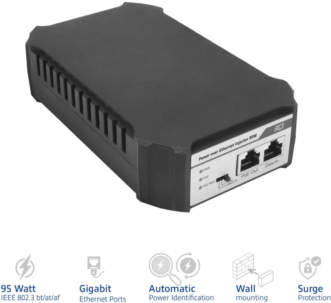 ACT AC4439 Ultra PoE Injector 95W - Zwart