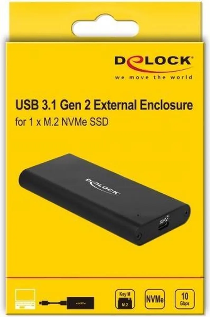 Delock M.2 NVMe USB-C Behuizing 10Gbps - Zwart