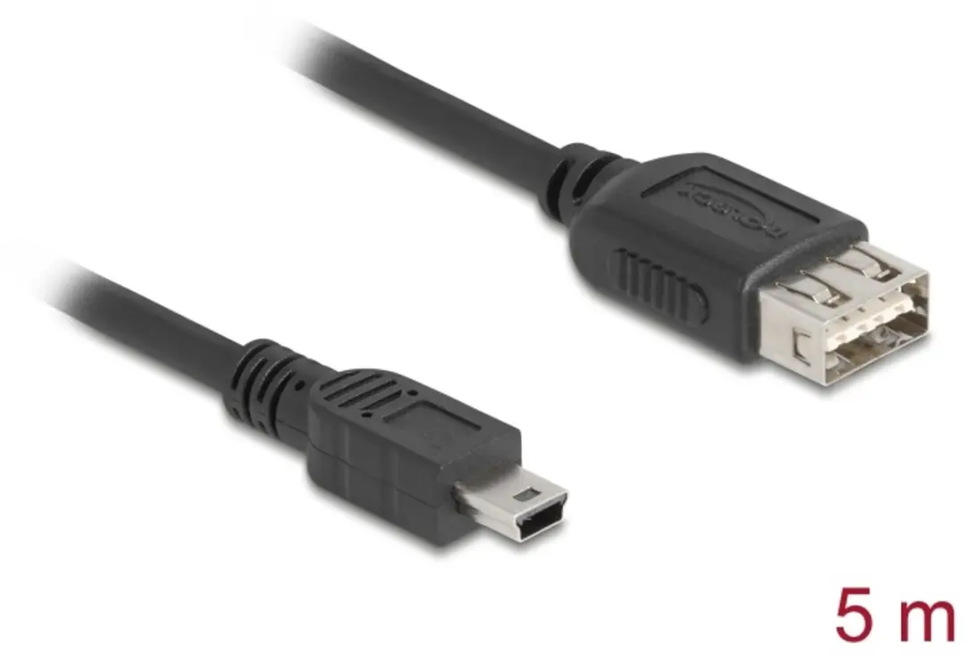 Delock USB 2.0 Kabel Mini-B naar USB-A Vrouwelijk 5m - Zwart