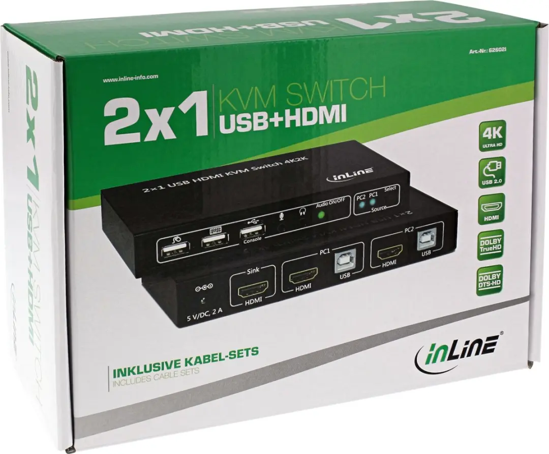 InLine 2-Poorts HDMI KVM Switch 4K2K - USB 2.0 Audio - Zwart