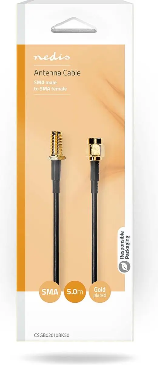 Nedis Antennekabel SMA Male-Female 5m - Verguld - 50 Ohm - Zwart