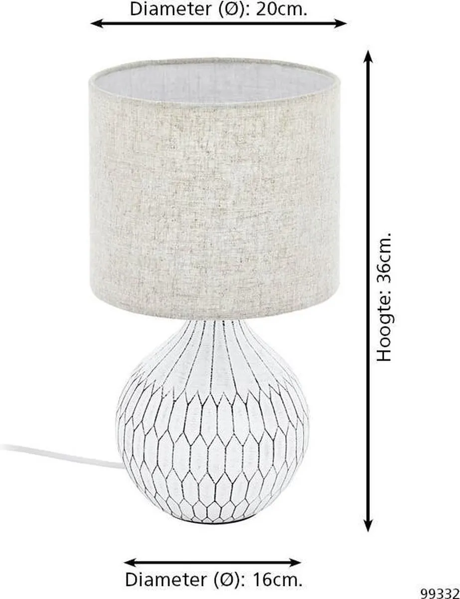 Eglo Bellariva 3 Tafellamp E27 - 36 cm - Wit/Lichtbruin - afbeelding 6 van 6