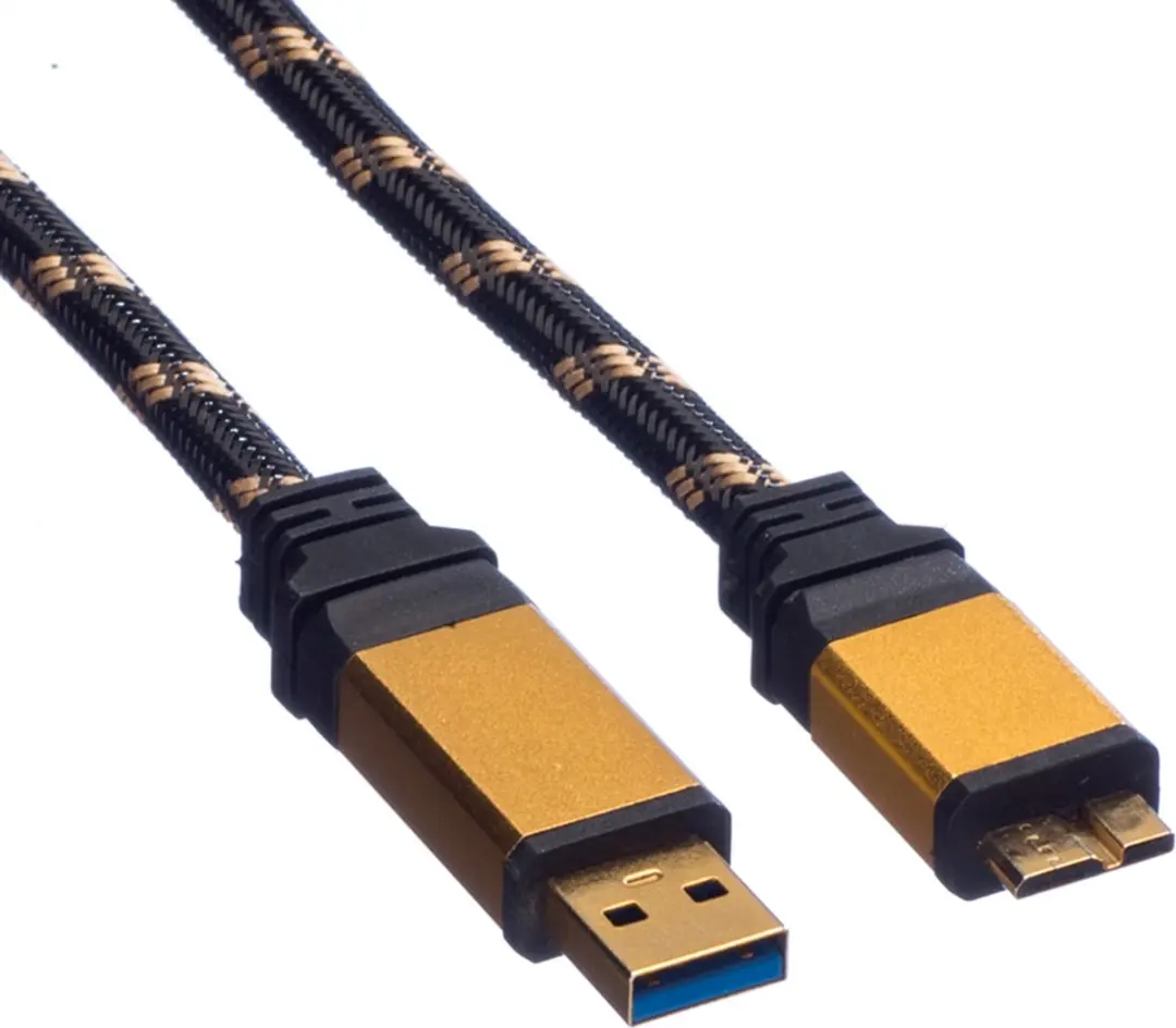 Roline Gold USB 3.2 Gen 1 Kabel A-Micro B 2m - Zwart/Goud