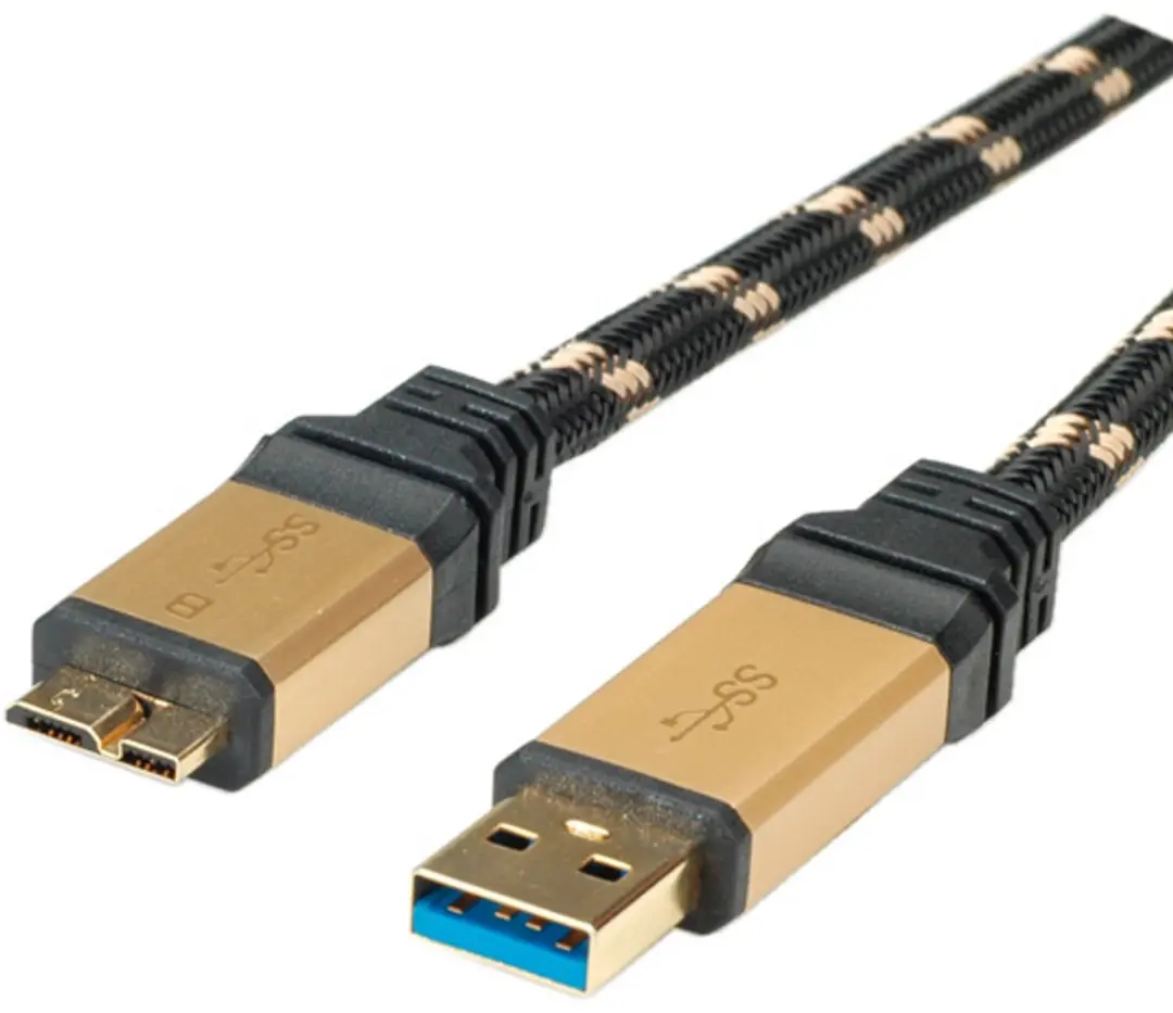 Roline Gold USB 3.2 Gen 1 Kabel A-Micro B 2m - Zwart/Goud