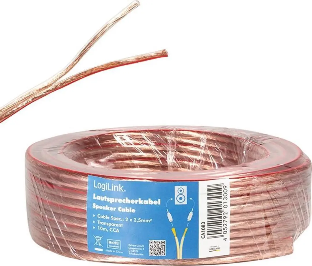 Logilink CA1083 Luidspreker - 10m Kabel 2x2.5mm² - Transparant
