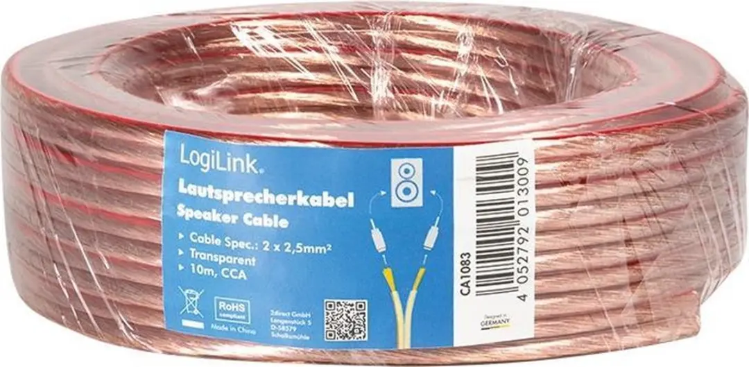 Logilink CA1083 Luidspreker - 10m Kabel 2x2.5mm² - Transparant