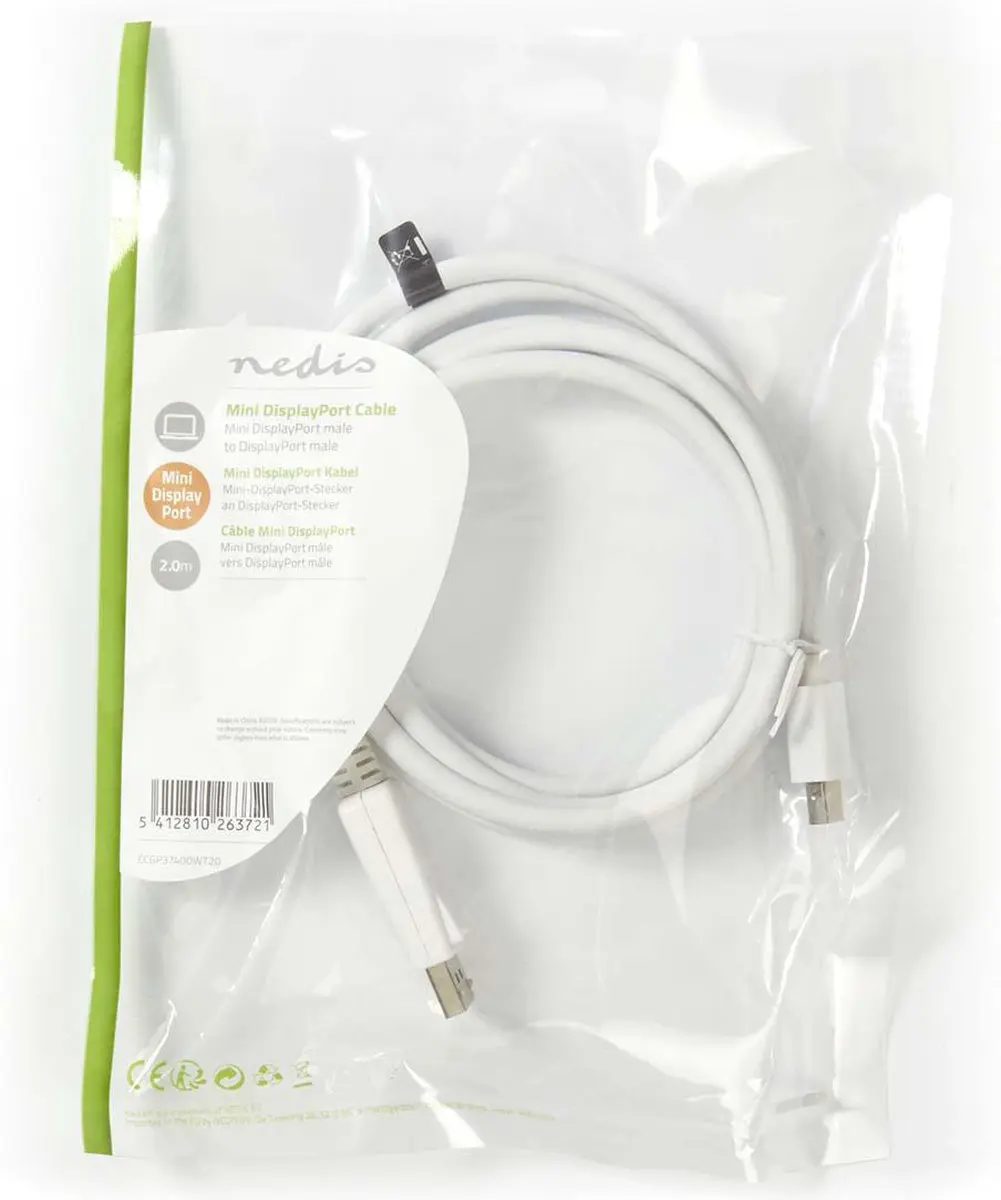 Nedis Mini DisplayPort Kabel CCGP37400WT20 - 2m - Wit