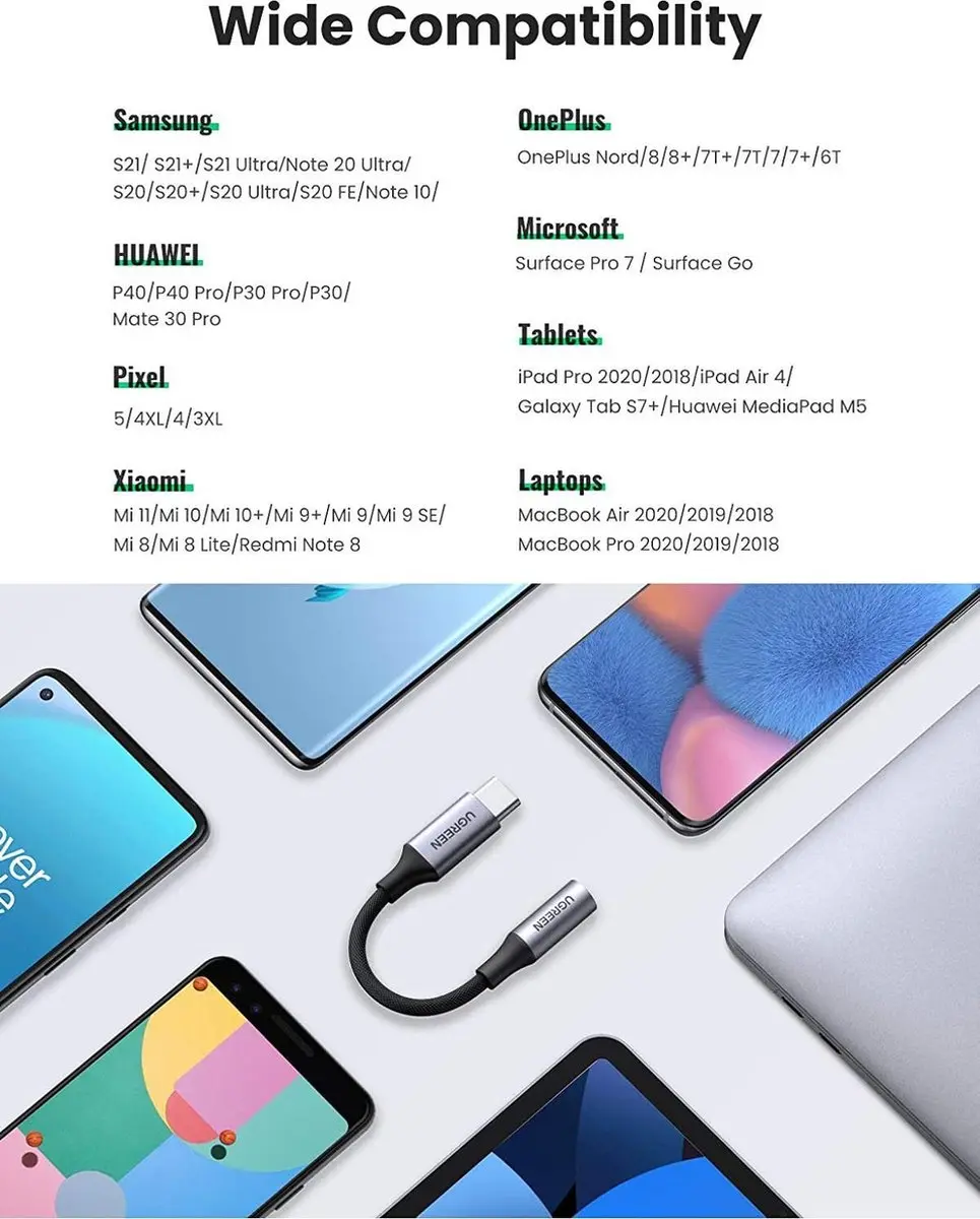 UGREEN USB-C 3.5mm Headsetadapter - DAC Chip - Grijs