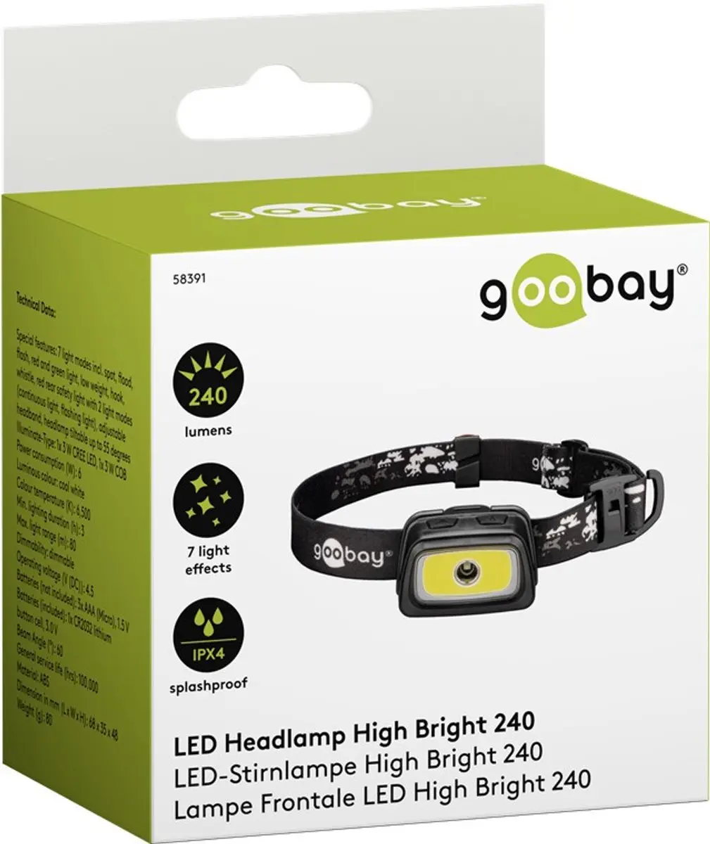 Goobay LED Hoofdlamp 240 Lm - Zwart