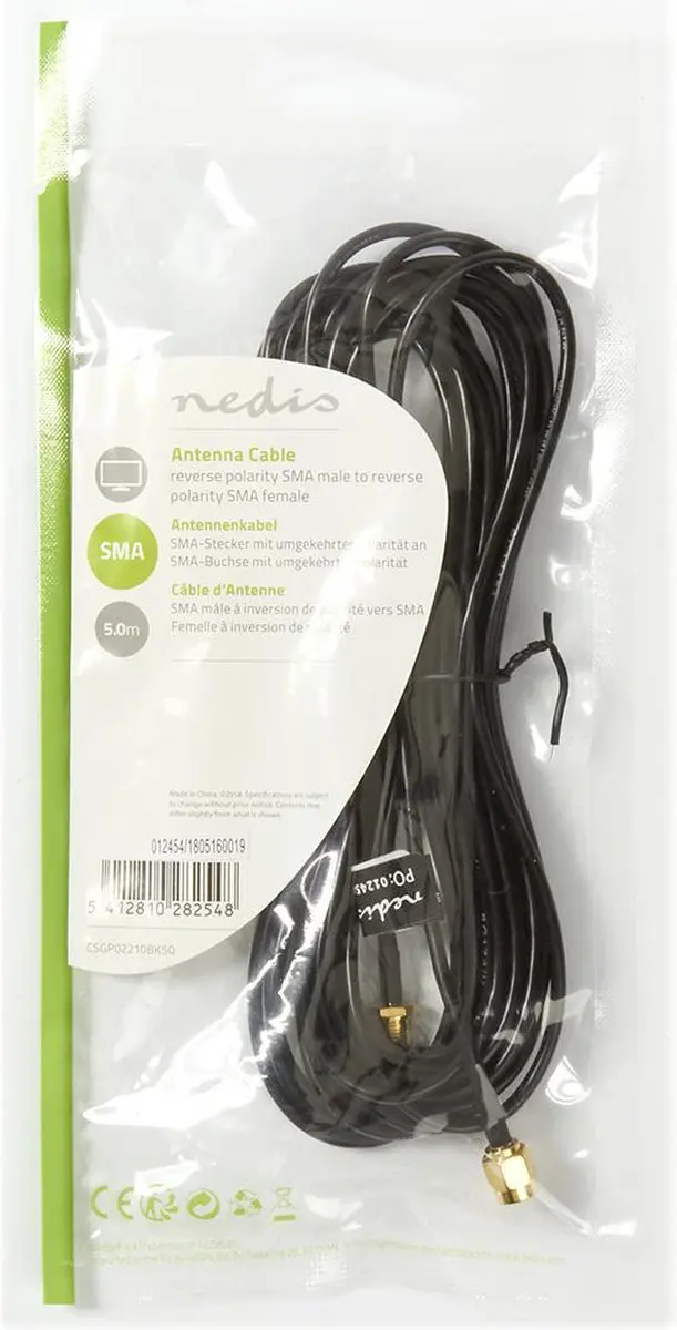 Nedis Antennekabel RP-SMA Male naar Female 5m - Verguld - 50 Ohm