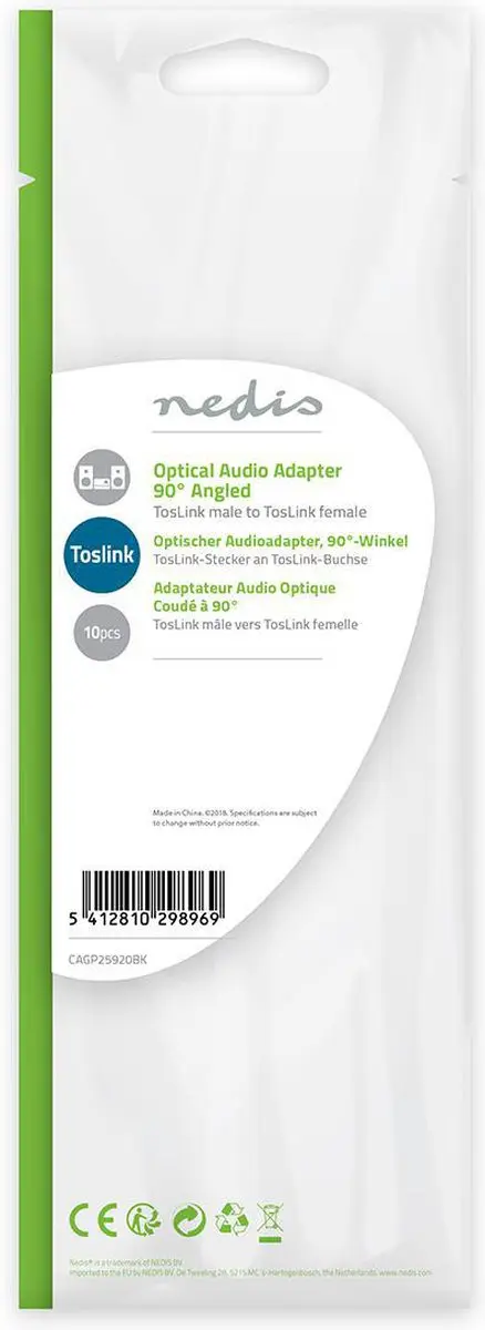 Nedis TosLink Adapter 90° CAGP25920BK - 10 Stuks