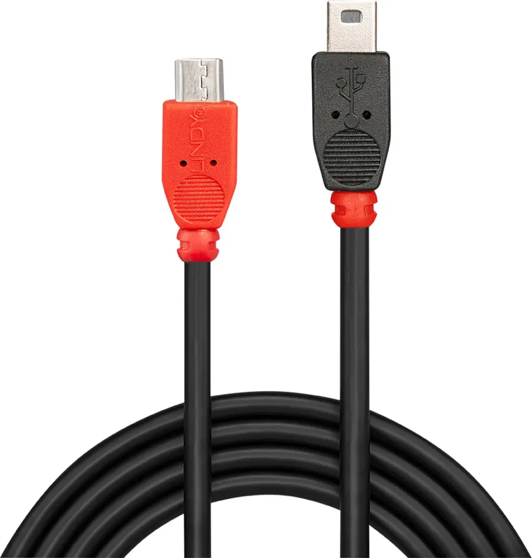 Lindy USB 2.0 USB-micro-B & mini-B Kabel 0.5m - Zwart - OTG - afbeelding 3 van 6