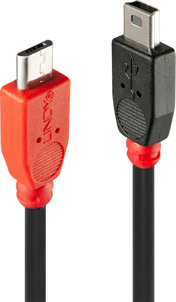 Lindy USB 2.0 USB-micro-B & mini-B Kabel 0.5m - Zwart - OTG - afbeelding 5 van 6