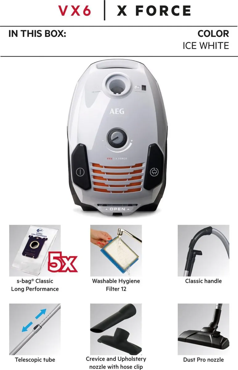 AEG VX6-2-IW-5 Stofzuiger - 800W - 3,5L - Ice White