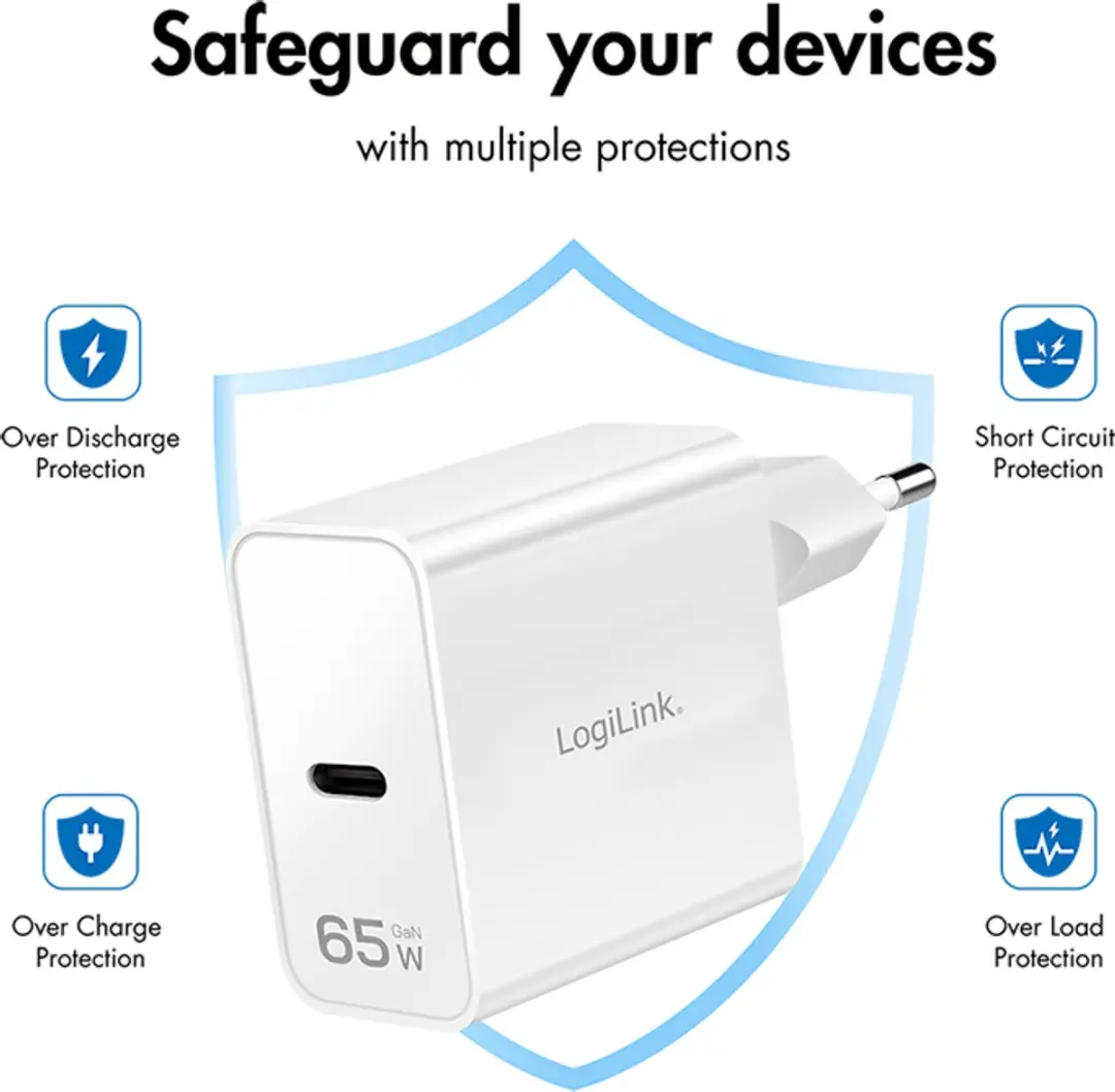Logilink USB-C GaN-adapter 65W PD+QC 3.0 - Wit