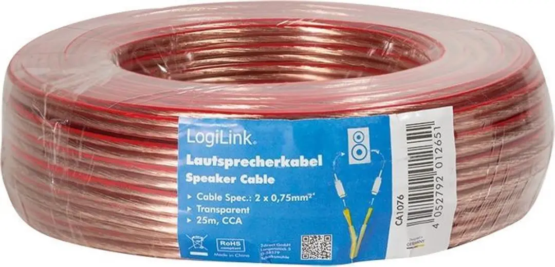 Logilink Speakerkabel CA1076 2x0,75mm² - 25m - Transparant