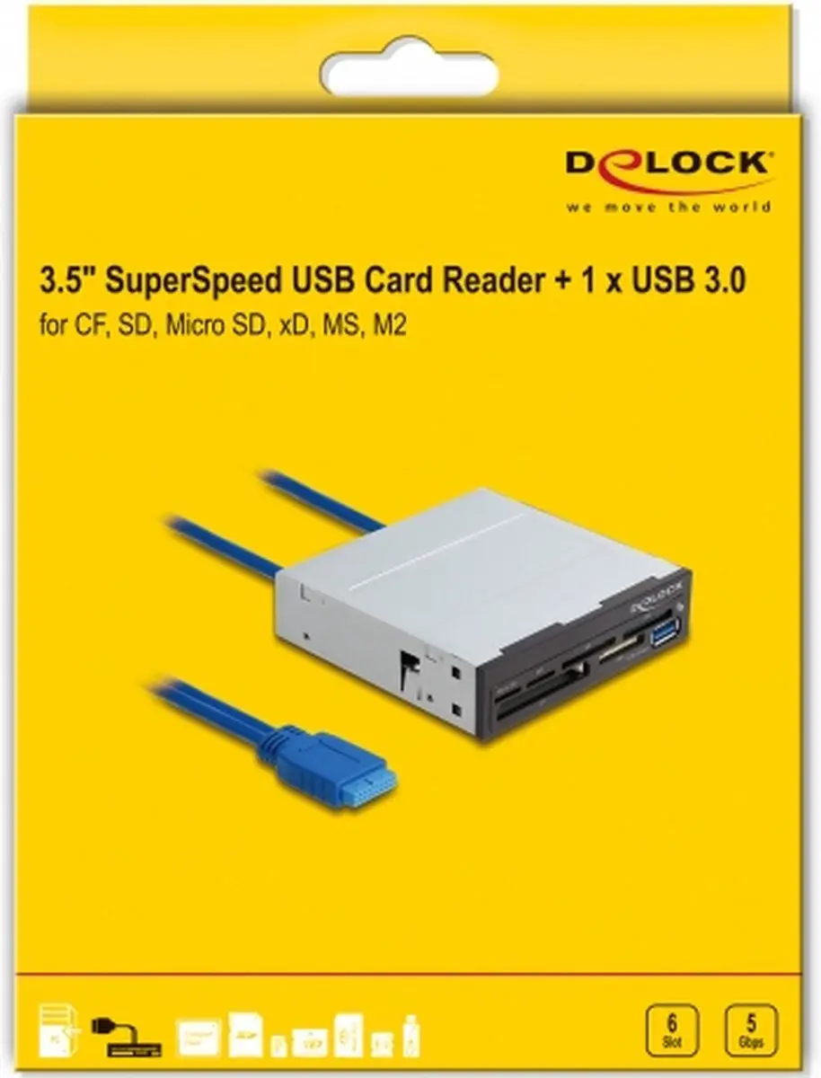 Delock 3.5" USB Card Reader 6 Slots - 91759 - Zwart/Grijs