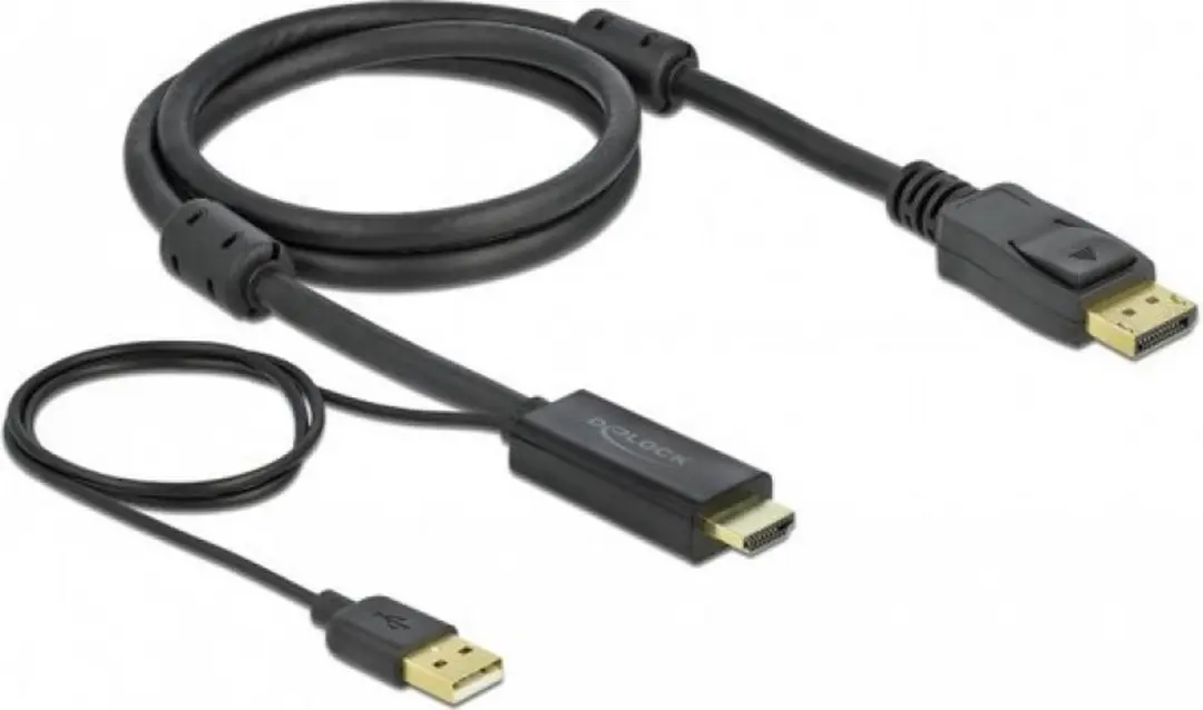 Delock HDMI naar DisplayPort Kabel 1m - 4K 30Hz - USB-gevoed