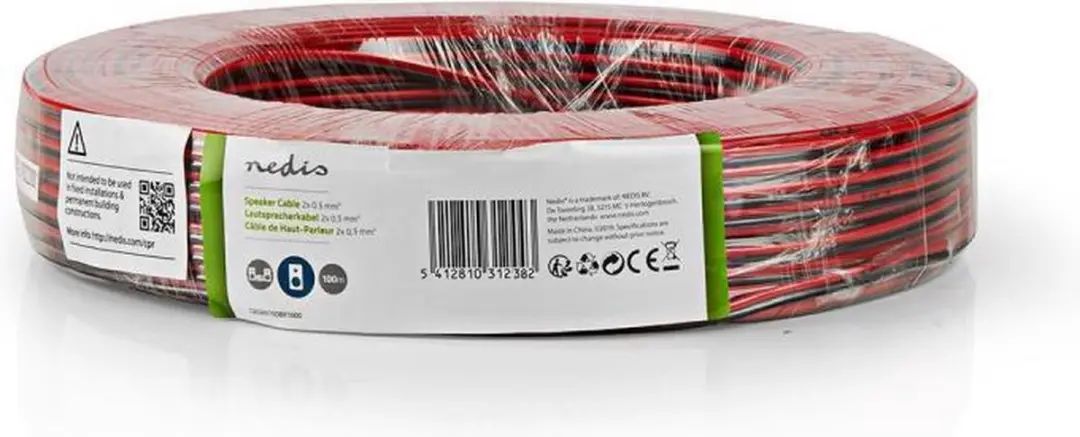 Nedis Speaker-Kabel CAGW0500BK1000 - 100m - 2x0.50mm² CCA - Rood/Zwart