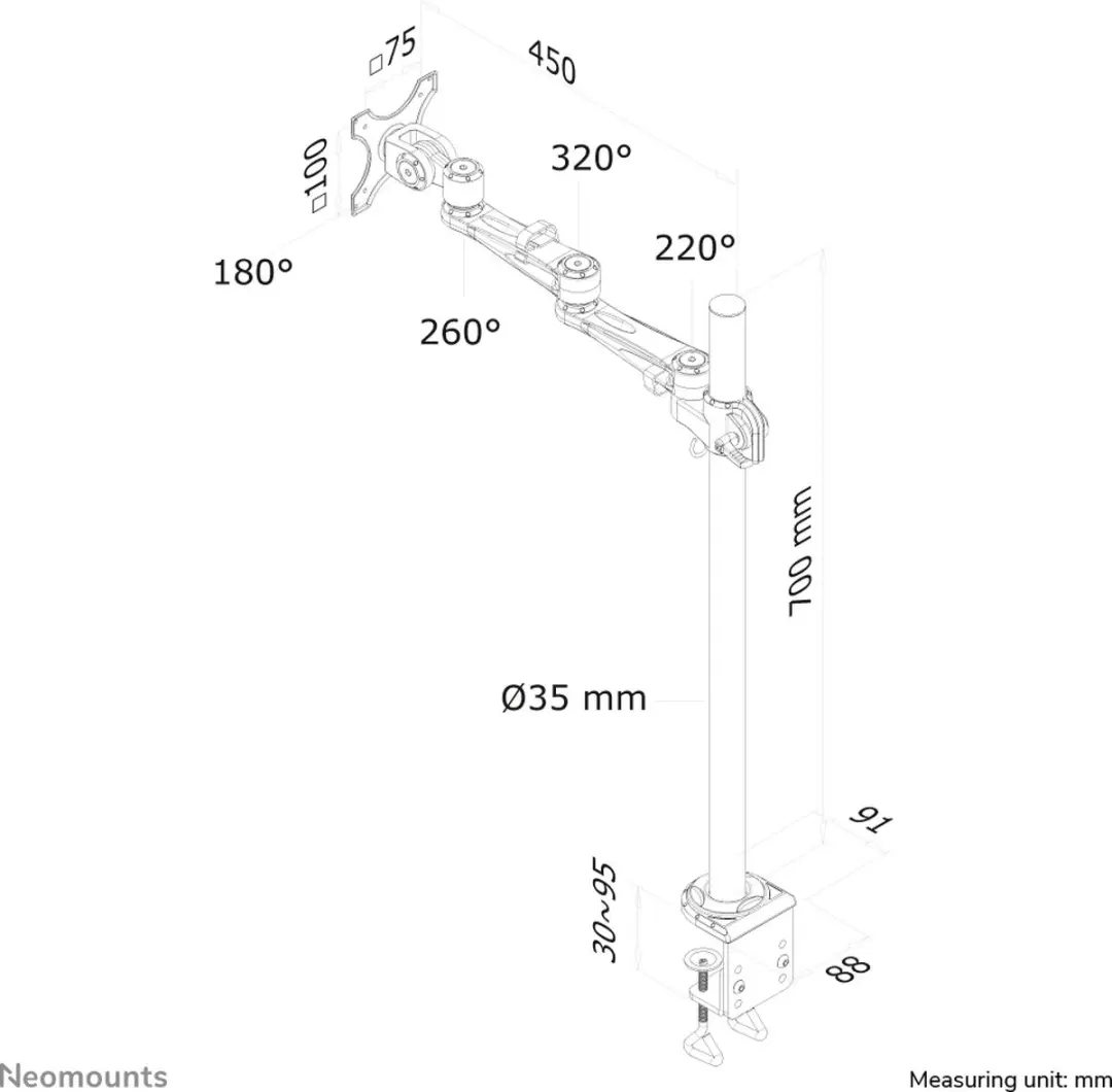 Neomounts FPMA-D935POLE70 Monitorarm 10-30" - 10 kg - Zilver