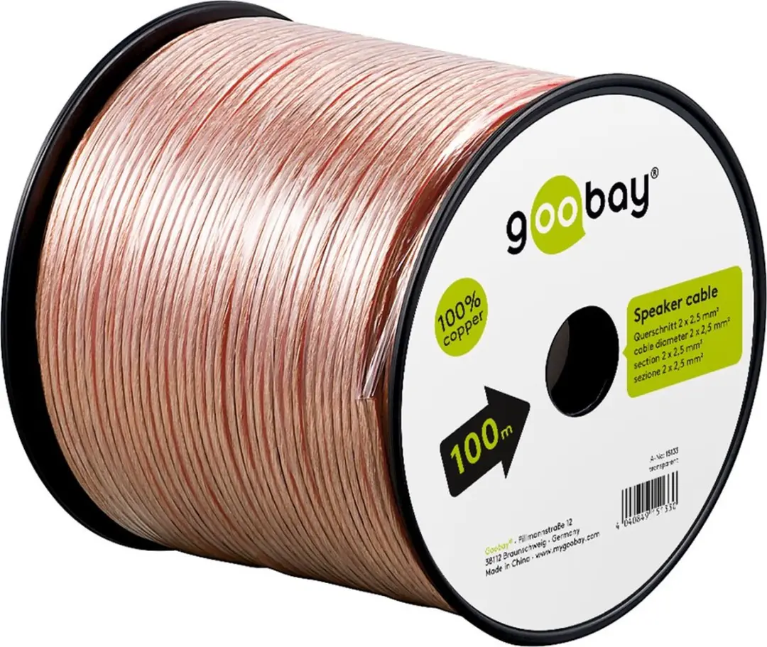 Goobay Luidsprekerkabel 2x2,50mm² - 100m - Transparant