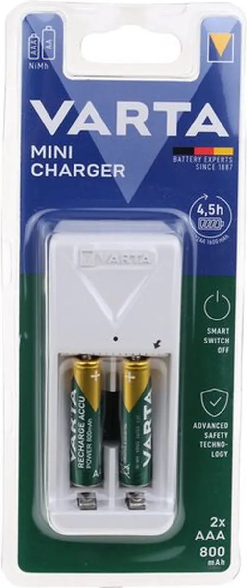 Varta Easy Mini Charger AA/AAA Batterijenlader - 2x AAA - 800mAh - Wit