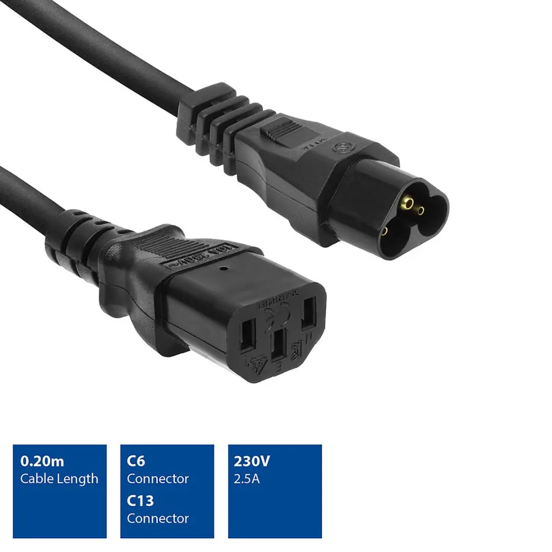 ACT AK5247 Netsnoer C6-C13 - 0,2m - Zwart