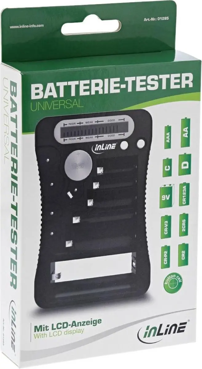 InLine 01285 Batterijentester - LCD Display - Zwart