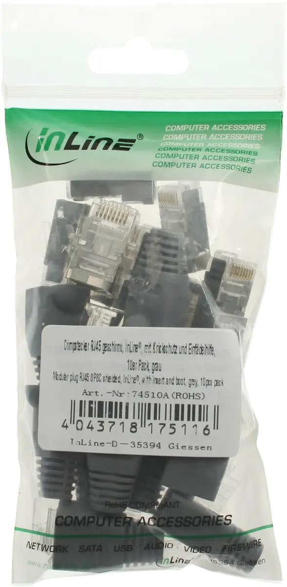 InLine RJ45 Krimpconnectoren STP CAT6 - 10 Stuks Grijs