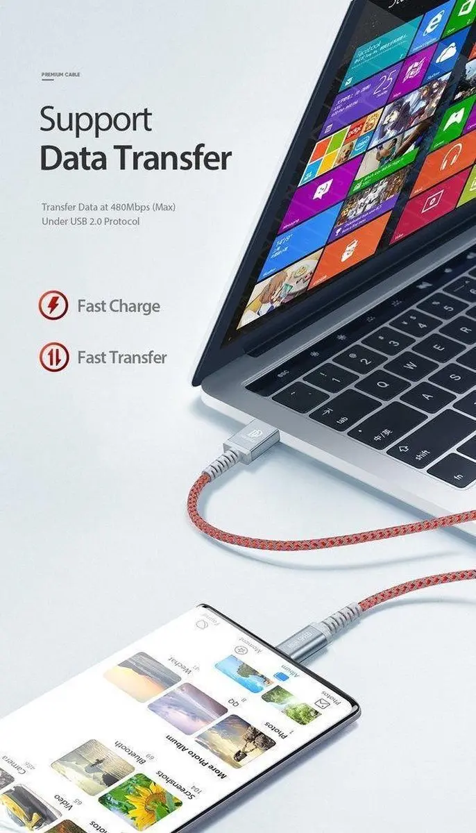 Dux Ducis K-II Pro USB naar USB-C Kabel - 2 Stuks (1M+2M) - Rood