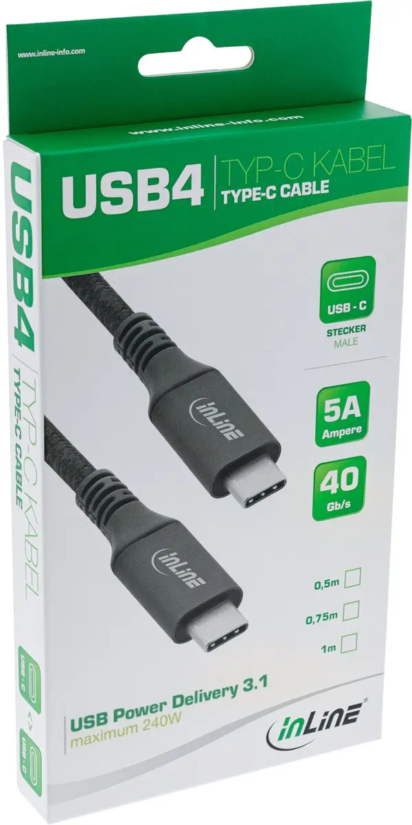 InLine USB4-kabel USB-C M/M 8K60Hz 1,5m - Zwart