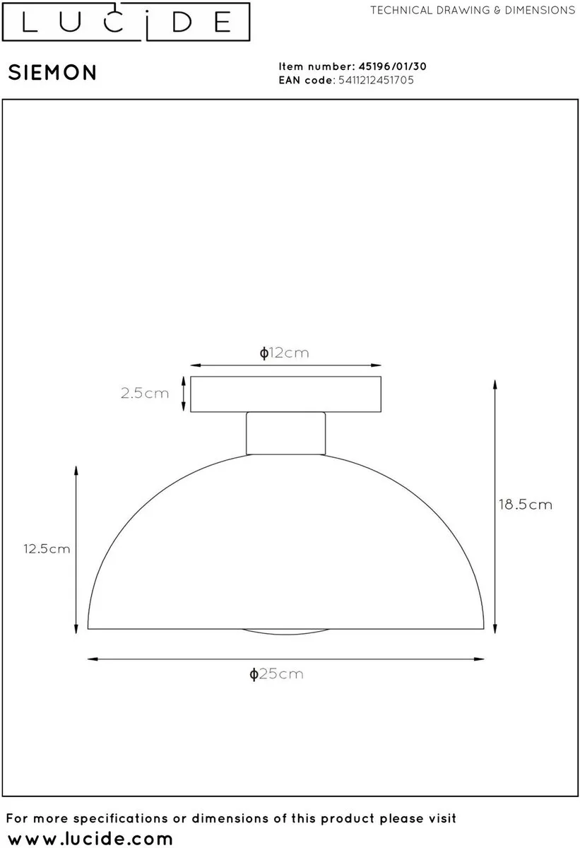 Lucide Siemon Plafondlamp Ø25cm - 1xE27 - Zwart