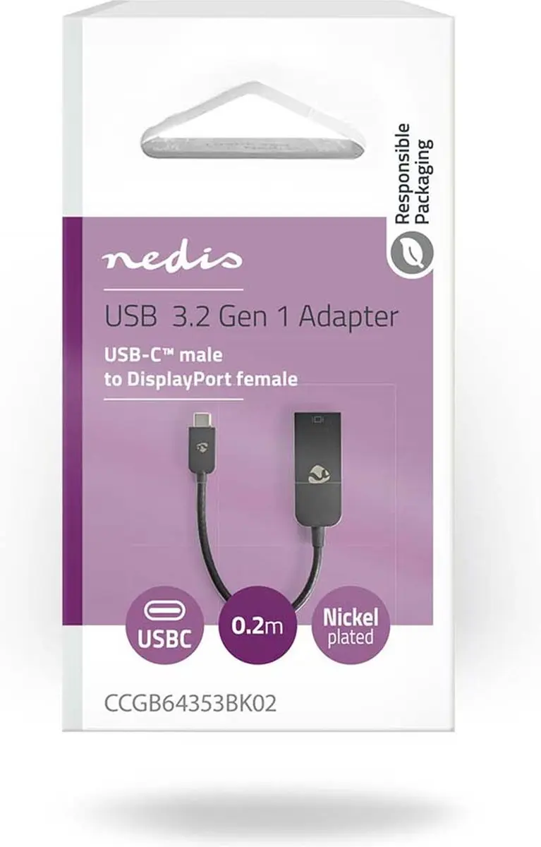 Nedis USB-C Adapter CCGB64353BK02 USB 3.2 Gen 1 - DisplayPort - 8K@30Hz - 0,2m - Zwart