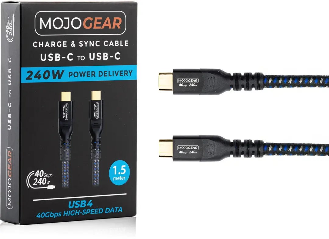 MOJOGEAR USB-C naar USB-C Kabel MG-46 240W - 40Gbps USB4 - 150cm - Zwart/Blauw