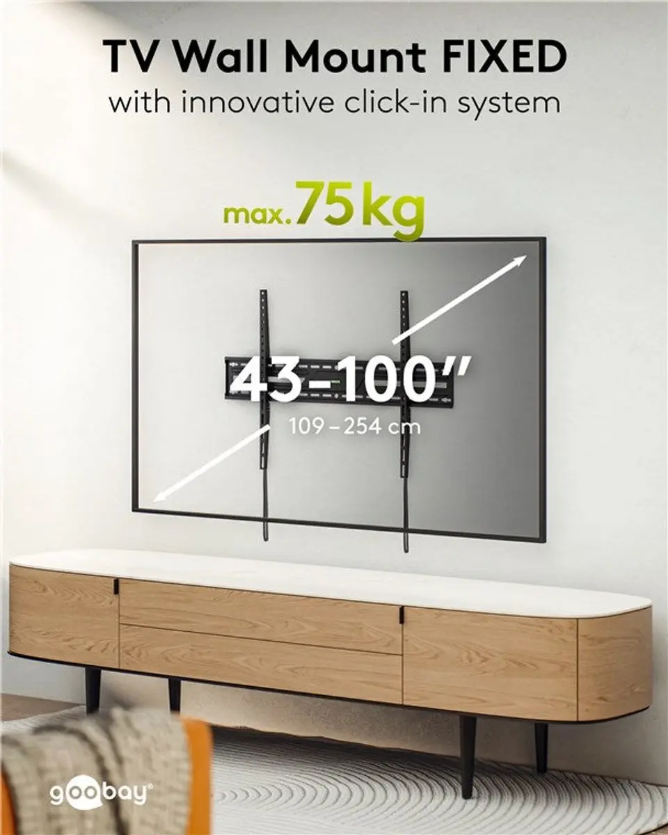 Goobay FIXED L TV Muurbeugel - VESA 75-400mm - Zwart